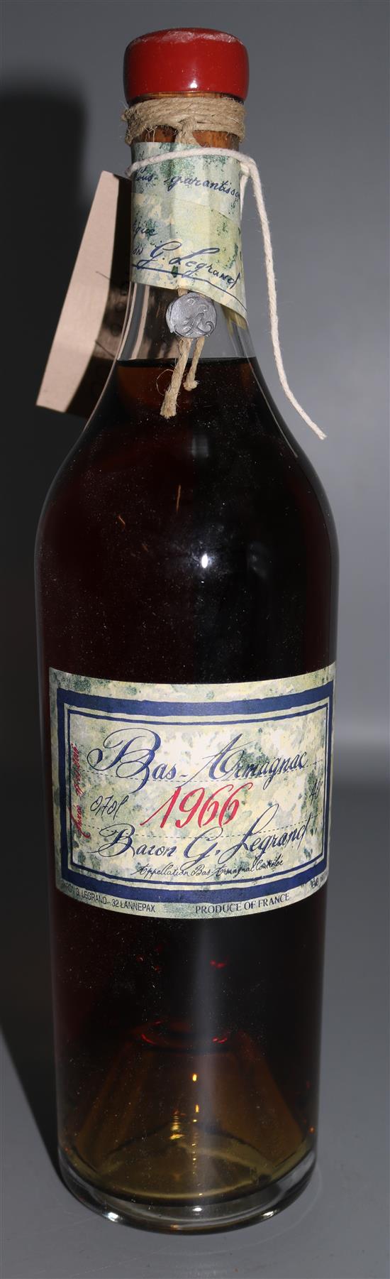 One bottle of Baron G. Legrand Bas Armagnac, 1966,